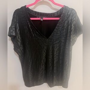 White House Black Market Shimmering Black V-Neck Blouse